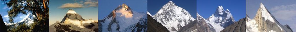 gry ktre widziaem podczas moich wypraw kolejno od lewej: Arensoraju, Santa Cruz, K2, Gasherbrum I, Laila Peak